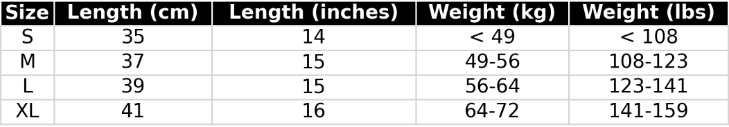 Size Chart for Sport Skirt 2-in-1 Anti-Exposure